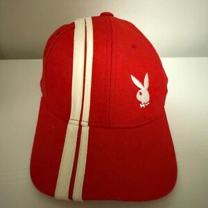 Red Playboy Cap with White Stripes
